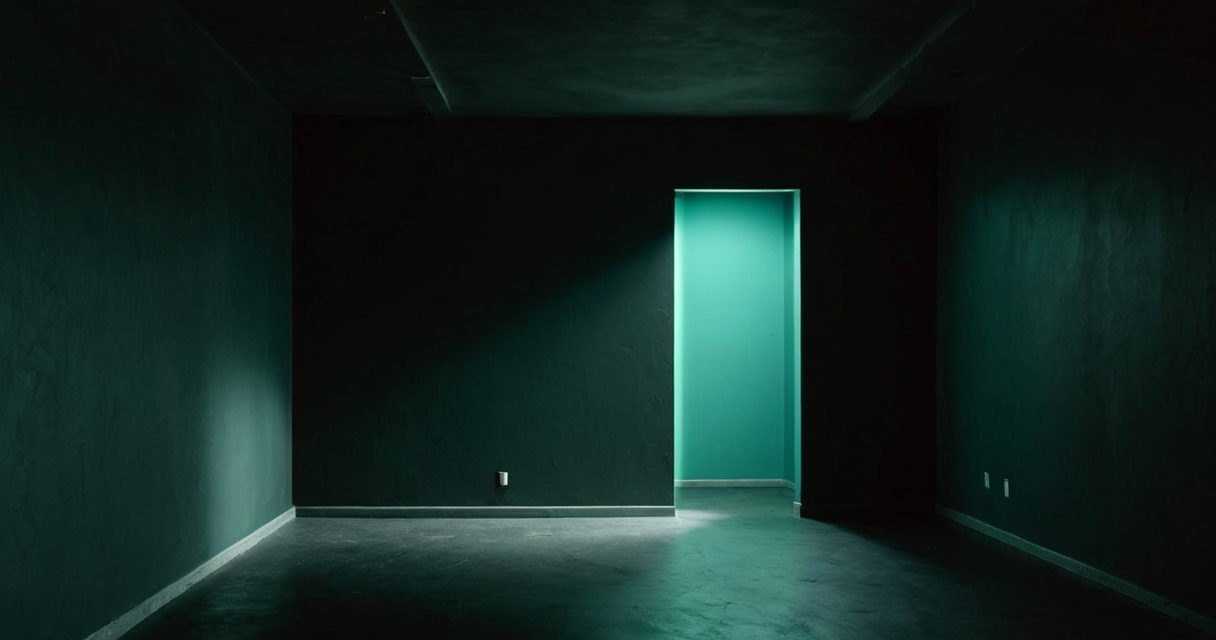 A dark room with light spilling through an open doorway.